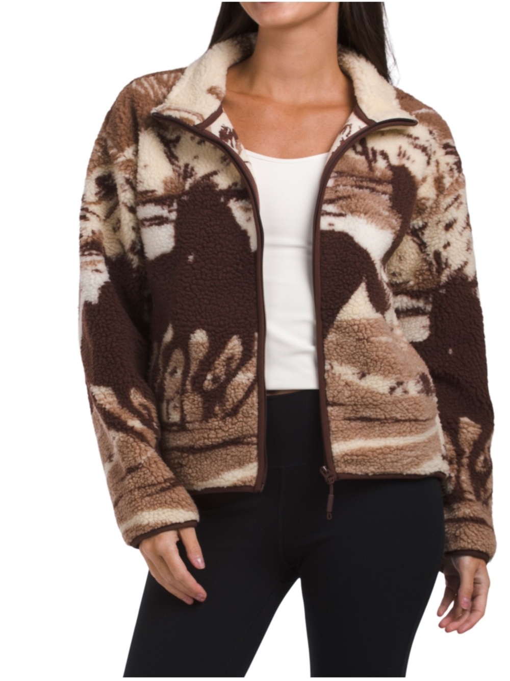 NWT KYODAN sherpa horse landscape mock neck full zip jacket - M